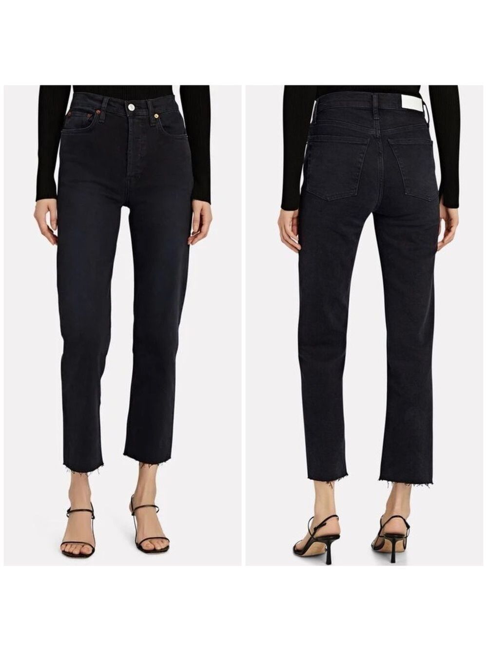 REDONE 70s High Rise Stove Pipe Jeans in Jet Black